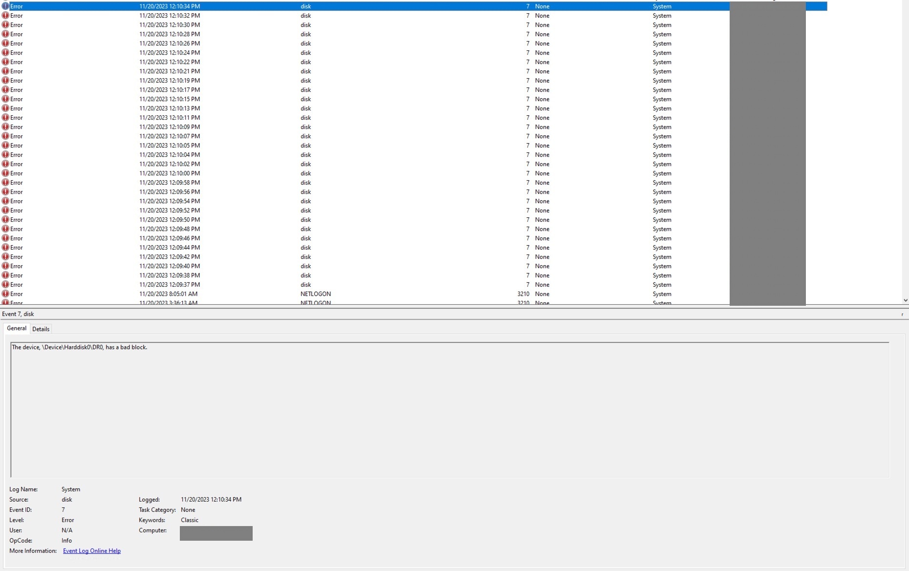eventviewer error